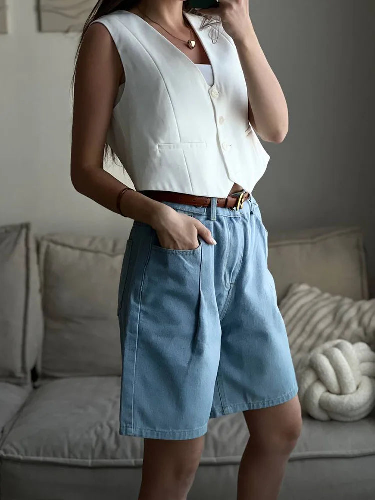Summer Jean Shorts Women Denim High Waist Black Baggy Short Jeans Summer Pants Women's Bermuda Denim Shorts Wide Leg For Women