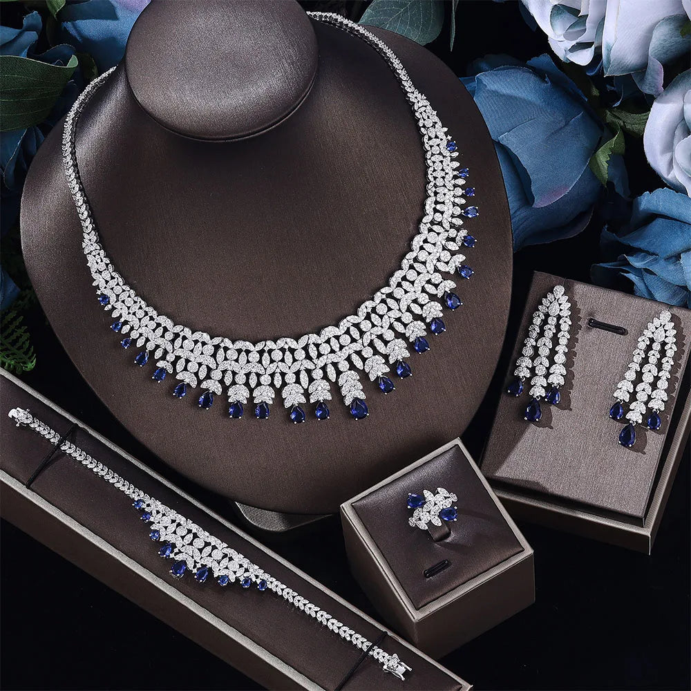 2024 Hot selling 4-piece Bride Wedding Jewelry Set with Cubic Zirconia Dubai Luxury Jewelry Set