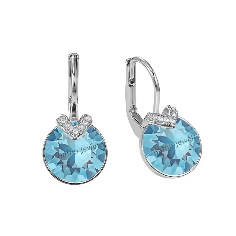 Mini Bella V Drop Earring for Women Friends Birthday Crystals from Austria Round Cut Dangle Silver Gold Color Pierced Jewelry