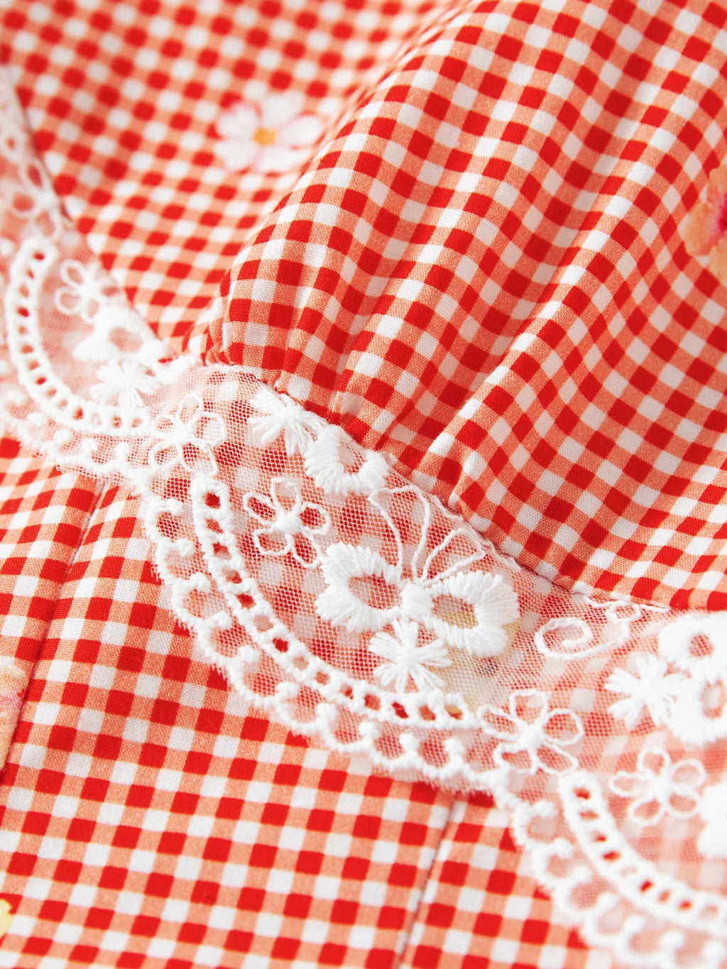 Women's 2026 Summer New Arrival French Pastoral Style V-Neck Lace Spliced Embroidered Dress Openwork Floral Plaid Pattern