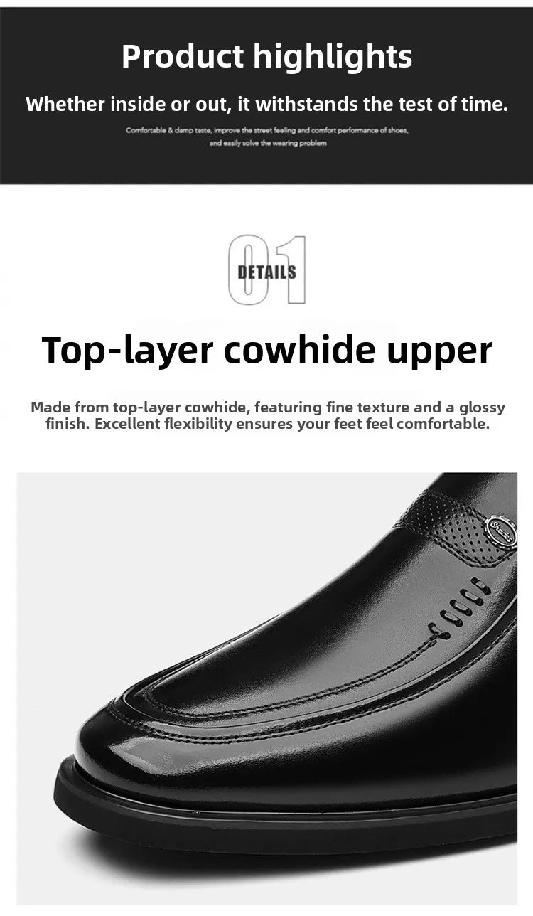 Men's Business Casual Leather Shoes round Toe Low Top Breathable Anti-Slip Rubber Outsole Comfortable Commuting Shoes
