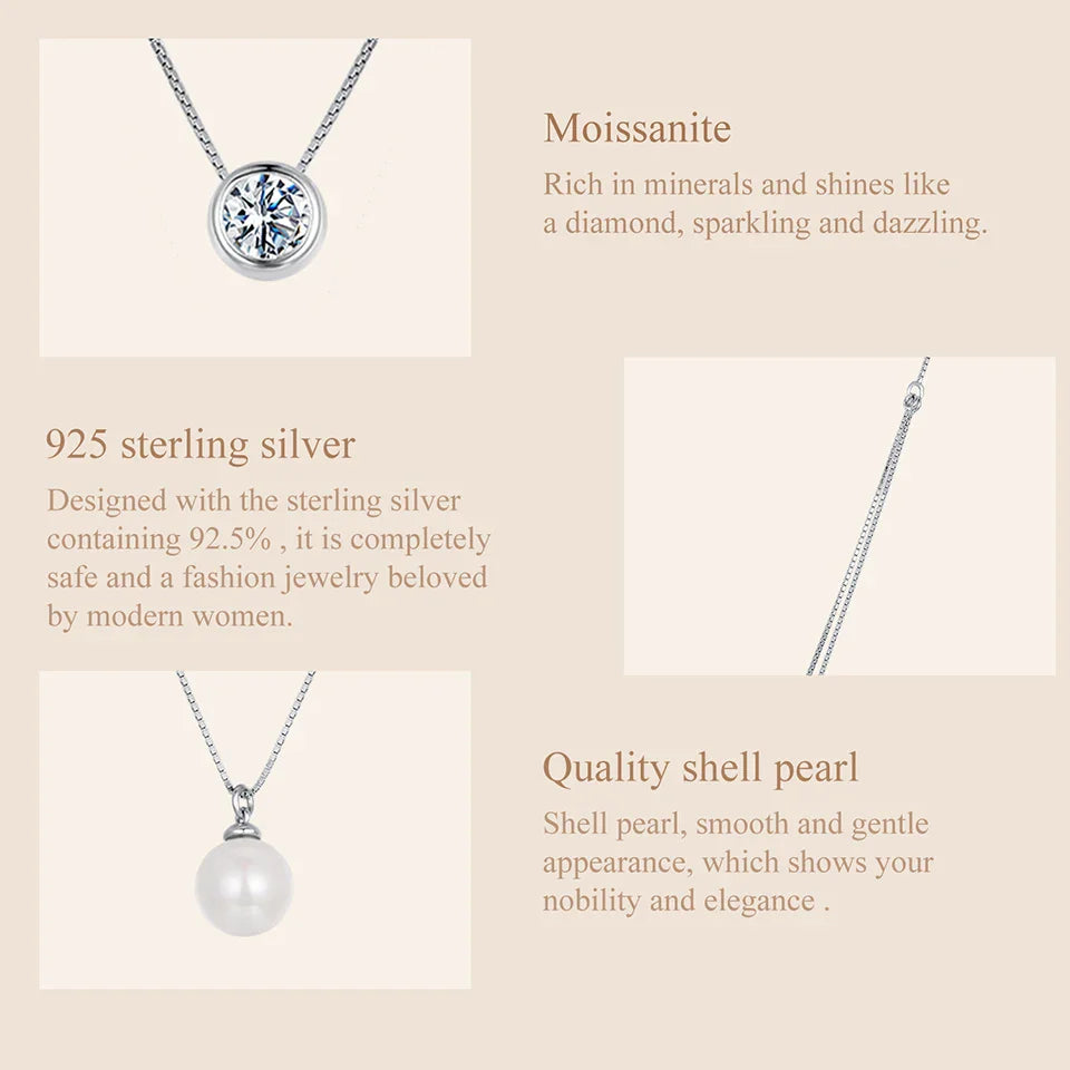 Moissanite Pearl Necklaces for Women, Dainty 925 Sterling Silver Choker Double Layer Necklace Elegant Jewelry Necklaces