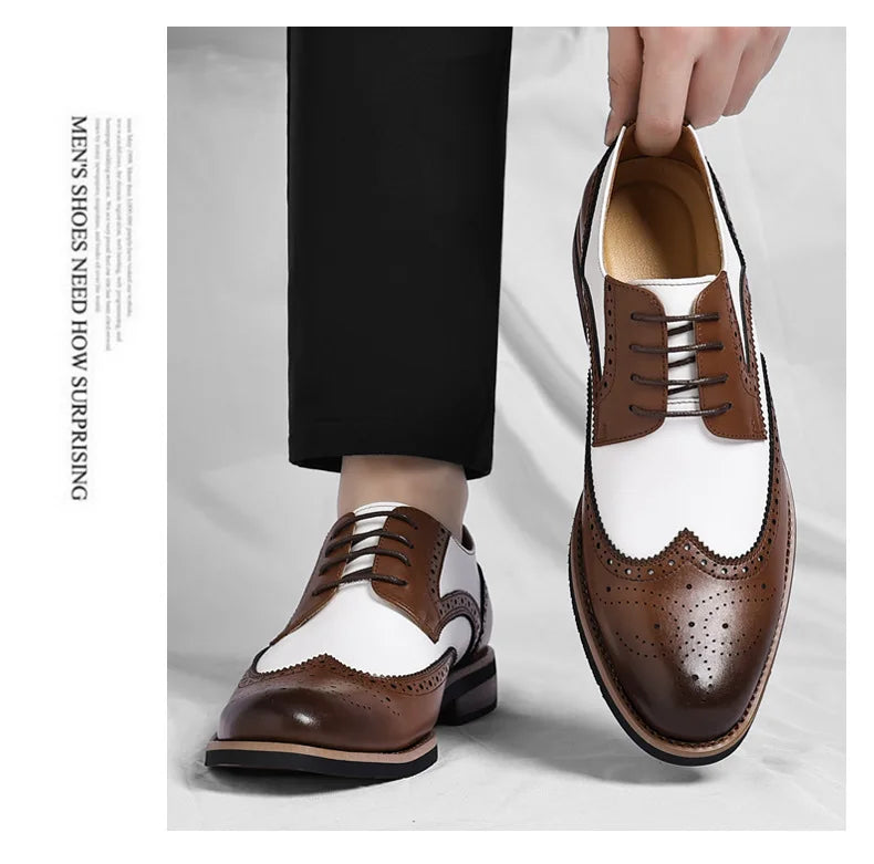 2026 New Brocker-carved Derby Men's Shoes Spring Summer New Business Formal Casual Shoes Male Fashion Big Size Leather Shoe Man