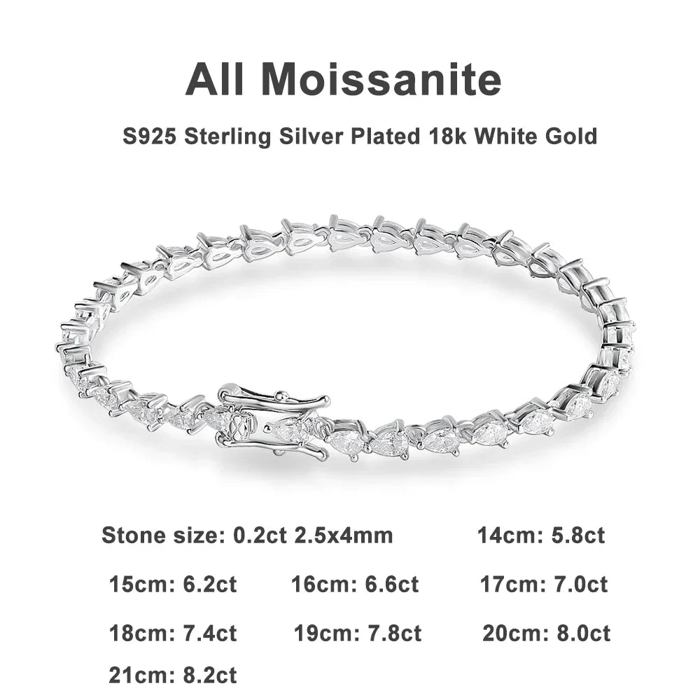 D VVS1 Pear Cut Moissanite Tennis Bracelet Diamond GRA s925 Sterling Silver 18k Dainty Tennis Bracelets for Women Man