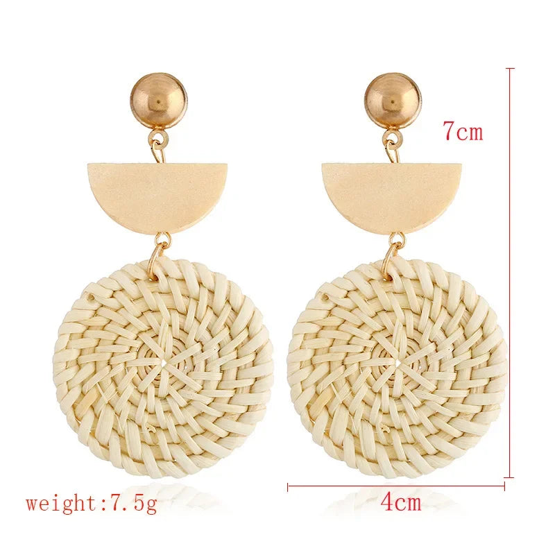 Personality Bamboo Rattan Hand-woven Geometry Drop Dangle Earrings for Women Temperament Summer Beach Stud Jewelry Holiday Gift