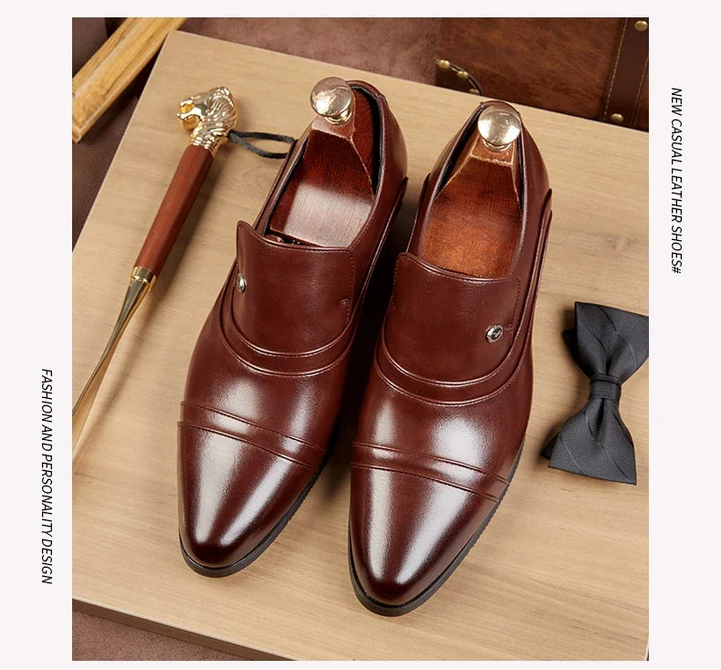 Men Business Formal Height Increasing Leather Shoes Classic Retro Elevated Loafers Lift Dress Shoes for Wedding Banquet Office