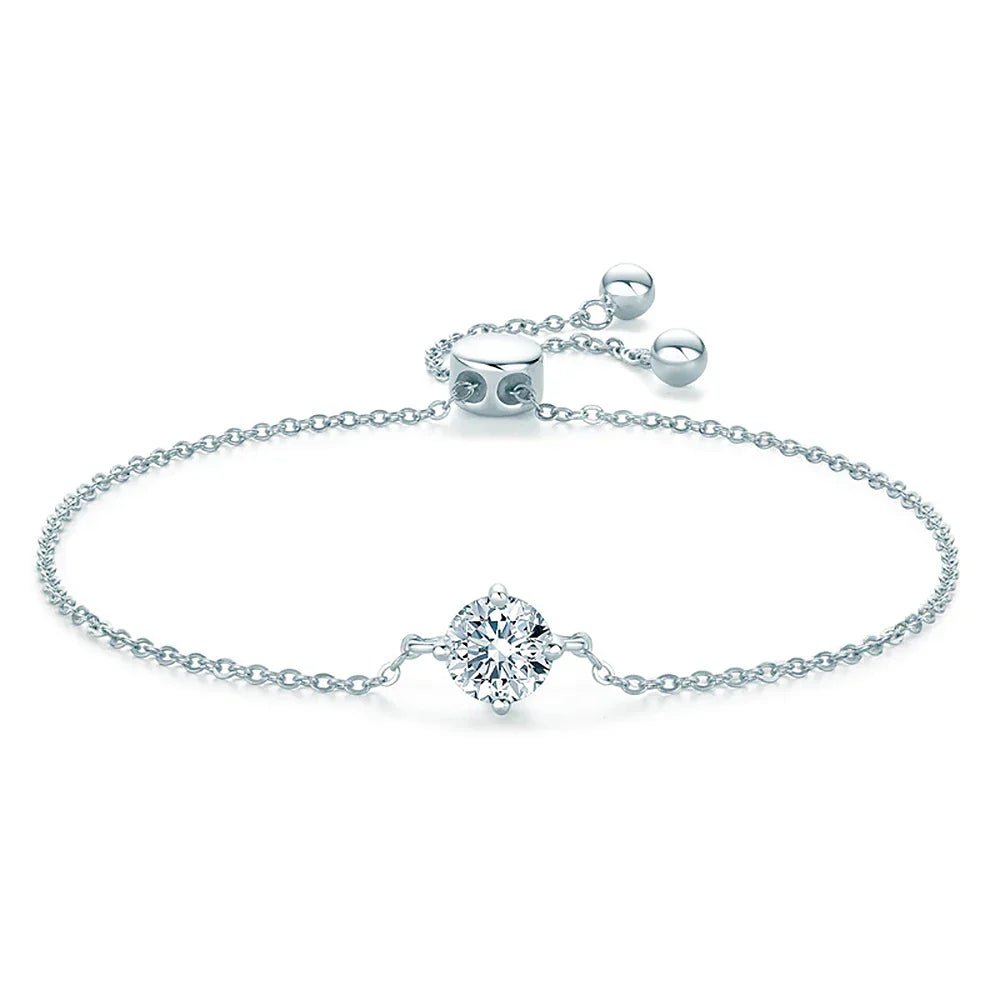 1CT Round Cut Moissanite Solitaire Diamond  Bracelet for Women Men 925 Silver Minimalist Charm Bracelet Wrist Chain Adjustable