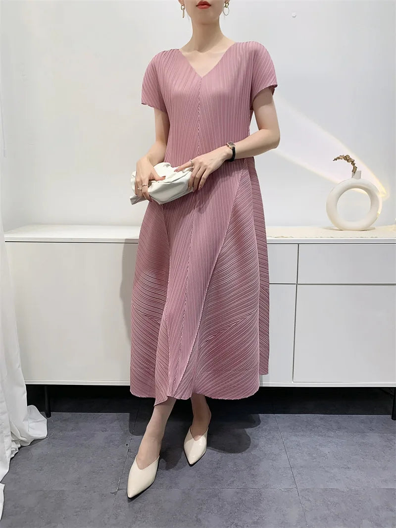 Bud Elegant Dresses for Women 2024 Autumn New Pleated Casual Fashion Solid Color Party Formal Occasion Dresses