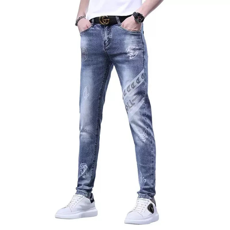 Spring and Autumn New Classic Fashion Elastic Fit Ankle Pants for Men - Casual Slim Fit Retro Sport High-Quality Denim Jeans