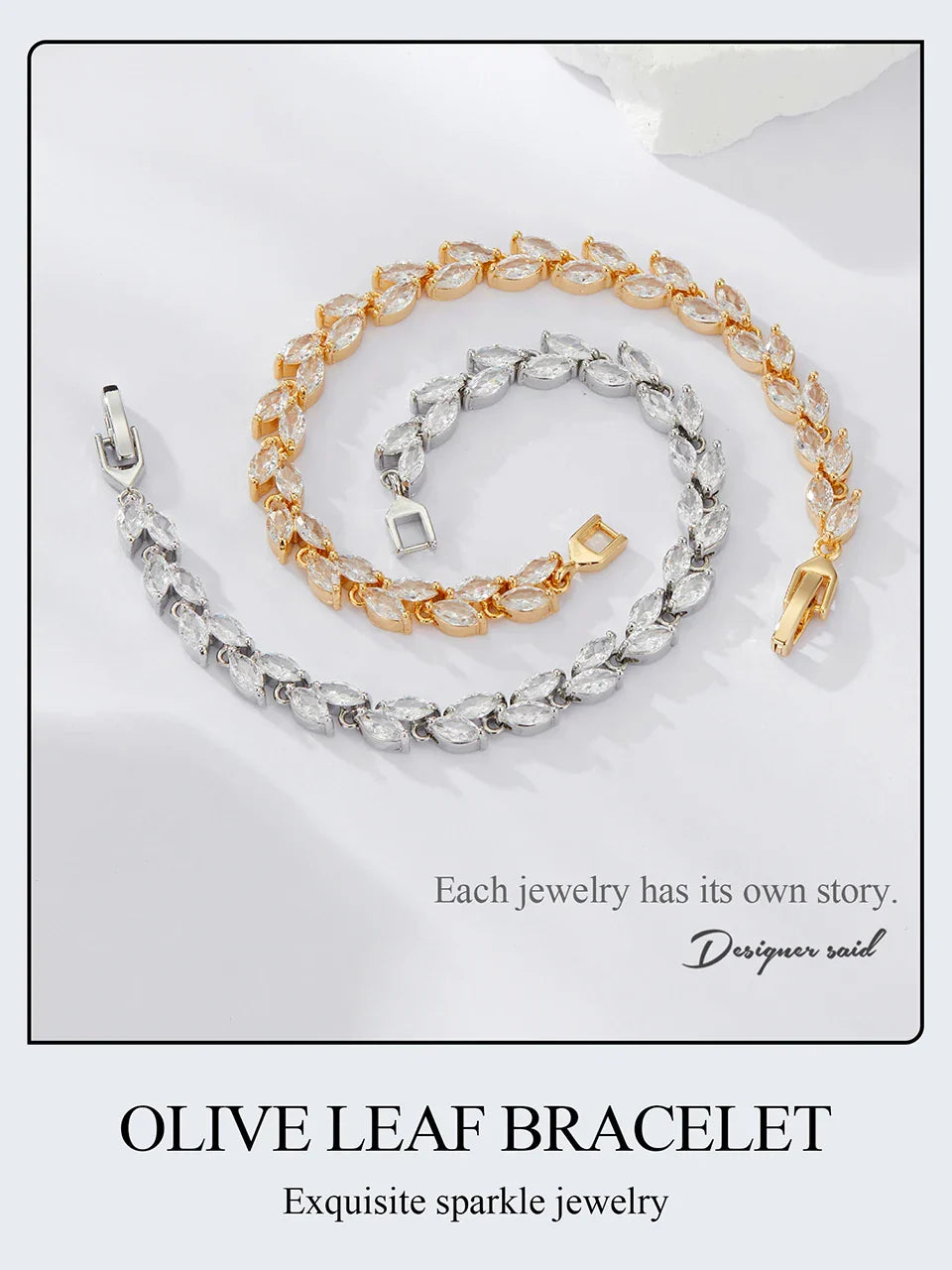 White Gold Plated Sparkling Cubic Zirconia Classic Olive Leaf Bracelet, Gold Bracelets for Women Fashion Jewelry YIB069