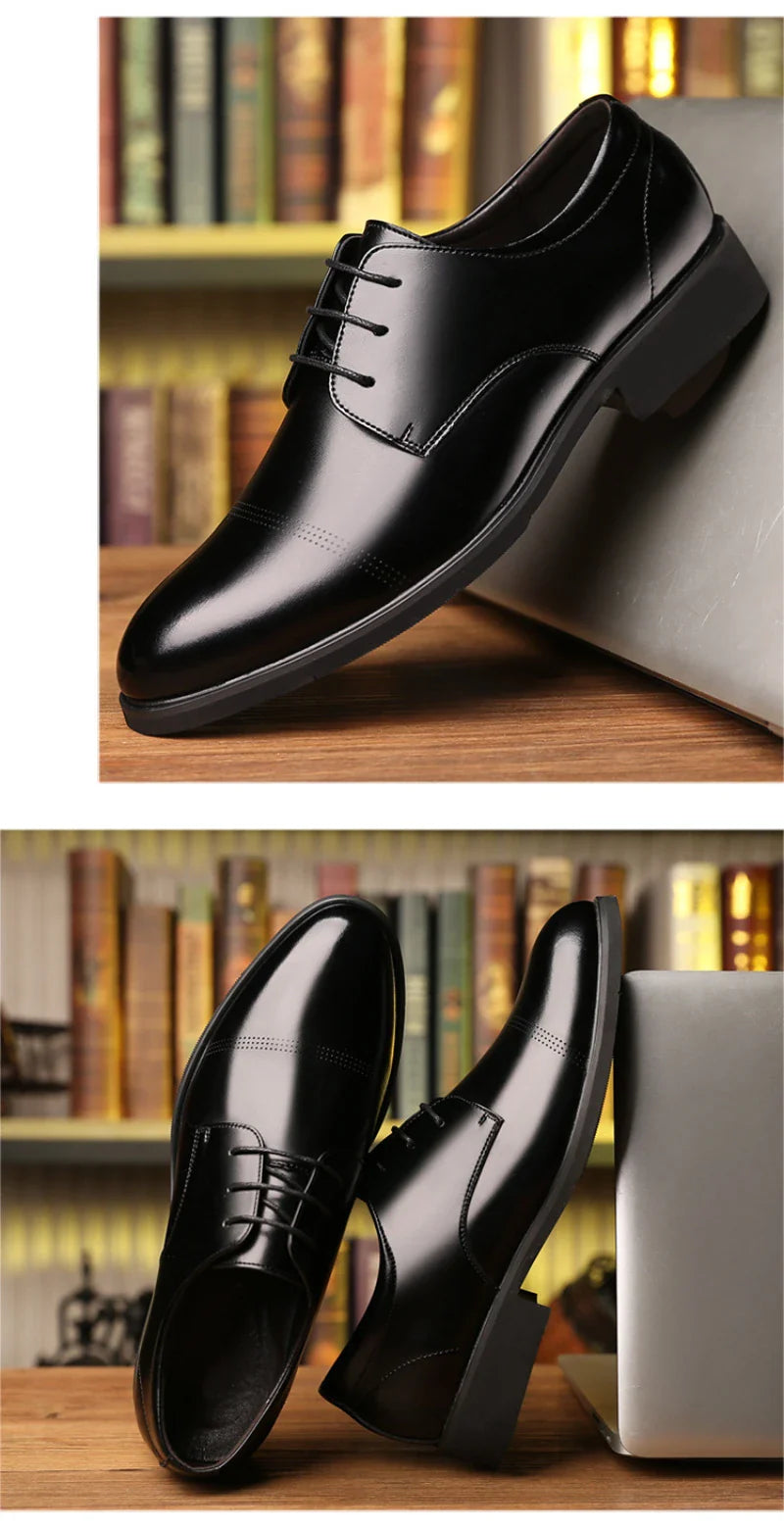 Mens Black Genuine Leather Perforated Cap Toe Lace Up Formal Business Oxford Shoes Breathable Summer Office Casual Dress Shoes