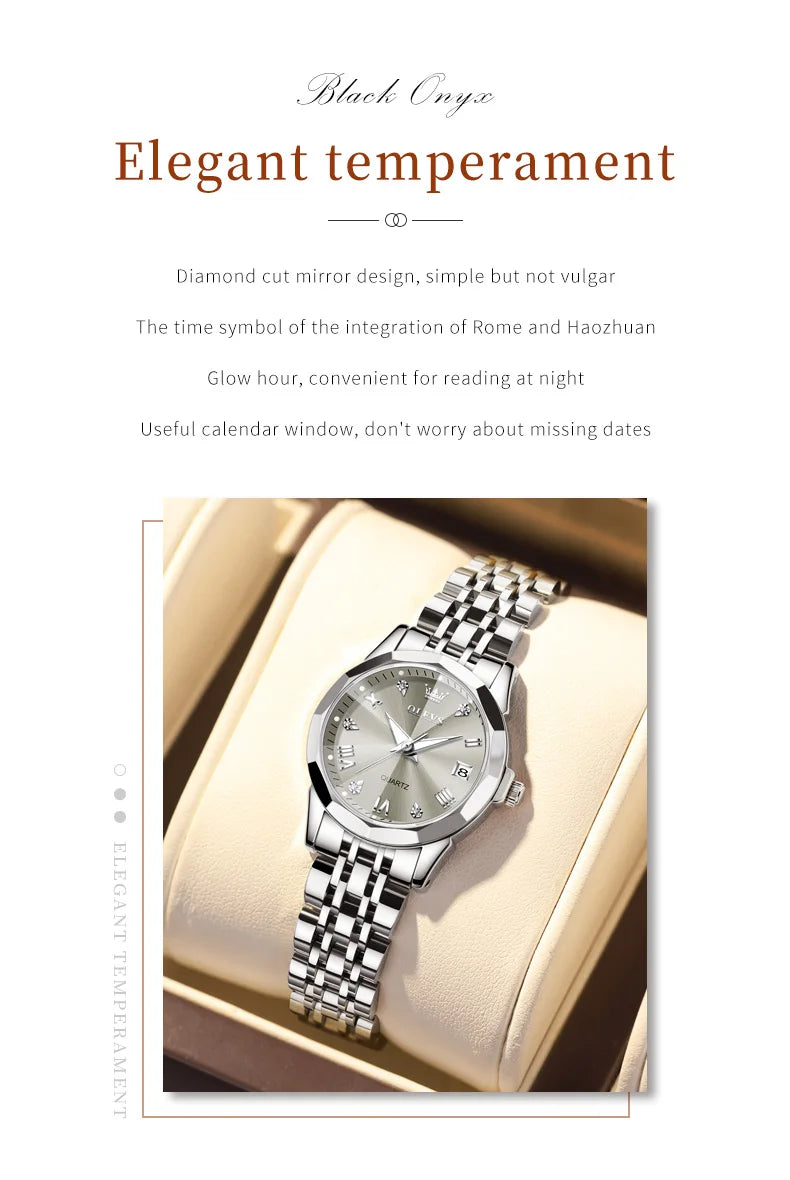 Elegant Fashion Women's Watches Luxury Brand Original Quartz Watch for Ladies Waterproof Stainless Steel Luminous Date