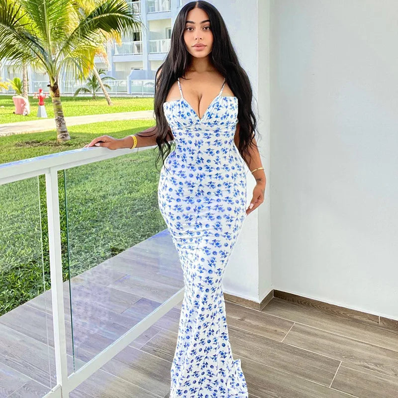 Women Elegant Floral Beach Vacation Bodycon Streetwear Long Dress 2026 Summer Clothes Wholesale Items For Business