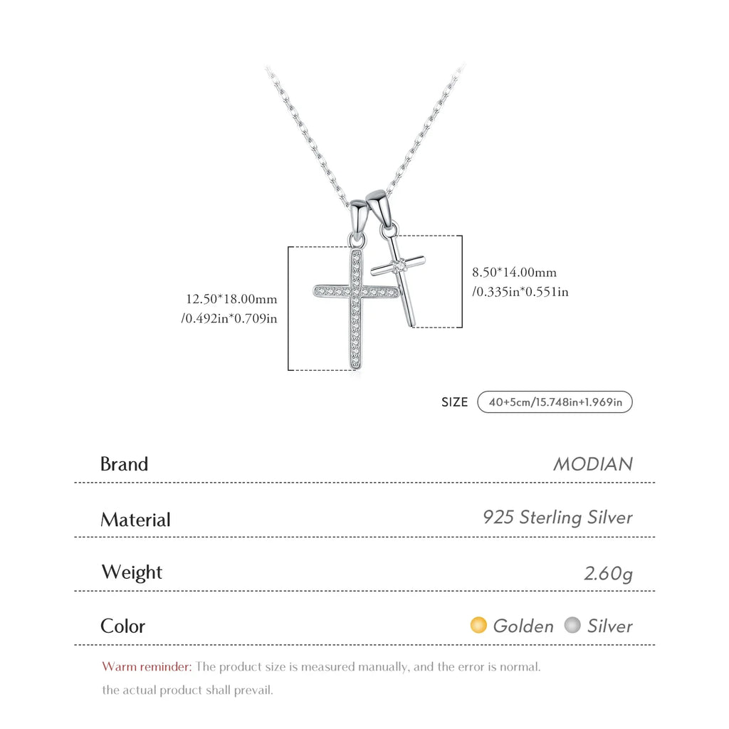 925 Sterling Silver Classic Delicate Double Cross Zircon Link Chain Pendant Necklace For Women Fine Jewelry Gifts