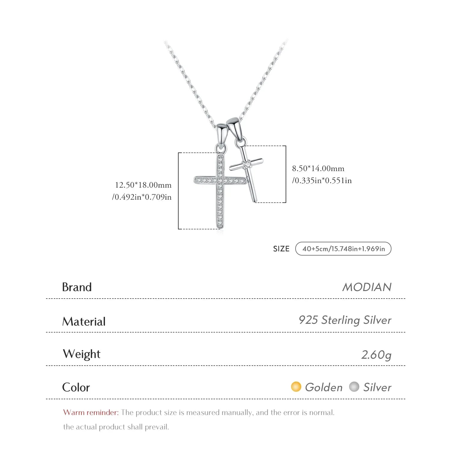 925 Sterling Silver Classic Delicate Double Cross Zircon Link Chain Pendant Necklace For Women Fine Jewelry Gifts