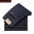 Brother Wang Classic Style Men Brand Jeans Business Casual Stretch Slim Denim Pants Light Blue Black Trousers Male