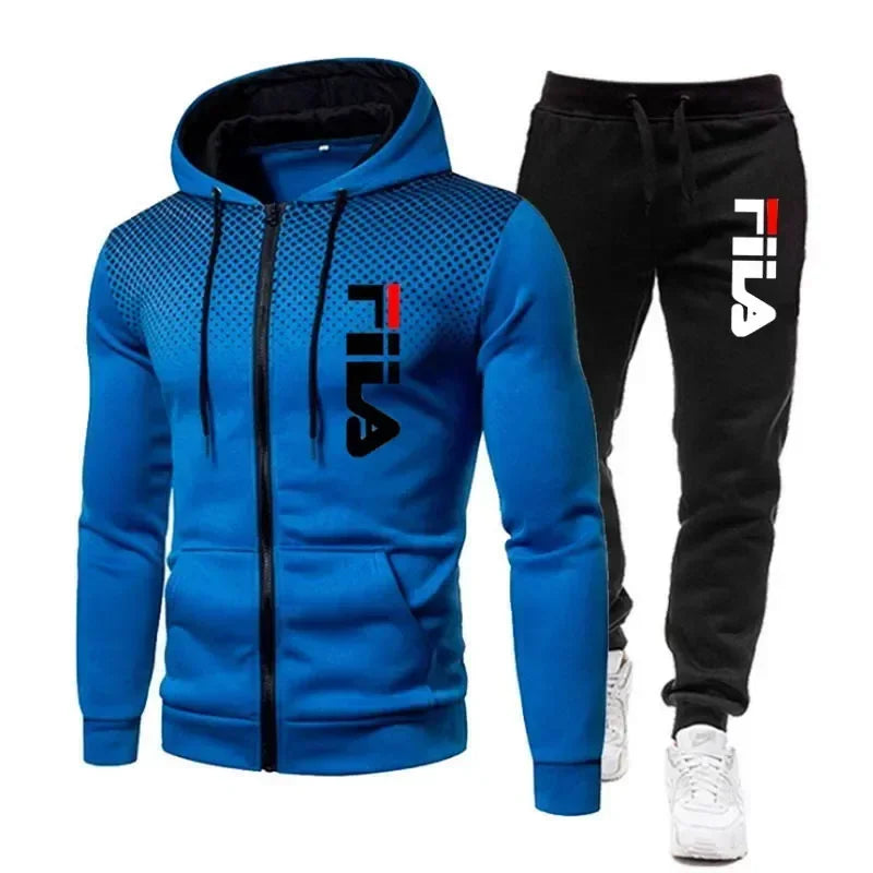 New men's casual jogging fitness sportswear set with zipper hooded jacket and pants set
