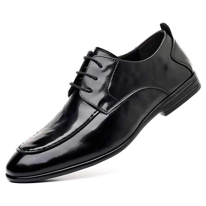 Spring Autumn New Pointed Toe Leather Shoes Men Fashion Business Casual Shoe Male Lace Designer Solid Color Wedding Shoes Man