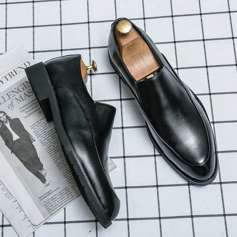 Women Casual Leather Shoes Large Size Men Business Shoes New Slip on Square Toe Loafers Hand Polished Leather Casual Shoes