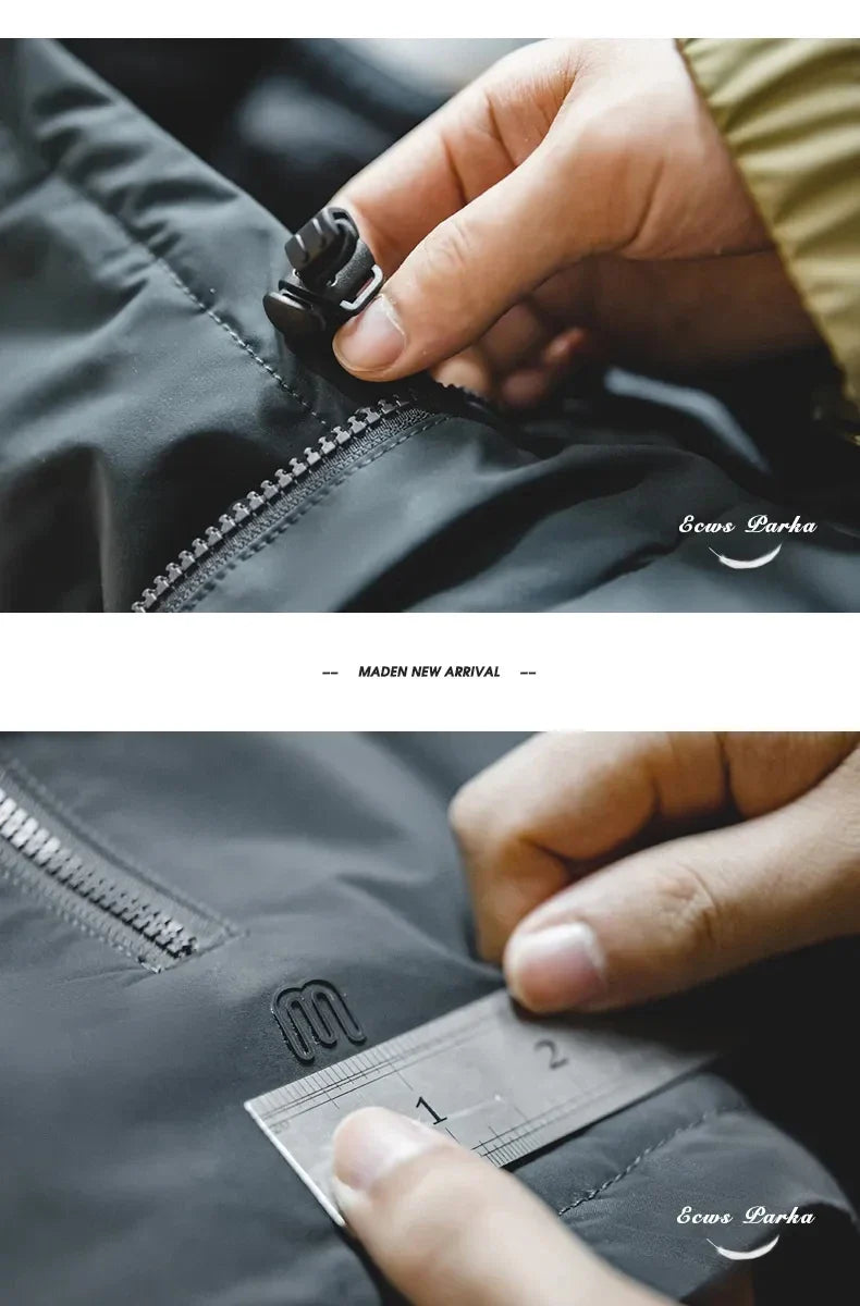 Hooded Down Jacket for Men Winter Thickened Matte Glossy Fabric Parka Outdoor Warm Coat Versatile Outerwear Black Jacket