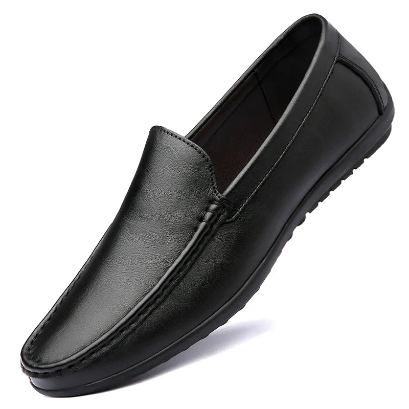 Spring Genuine Leather Men's Loafers Handmade Moccasins Casual Shoes Soft Sole Mens Business Flat Brown Minimalist Leather Shoes
