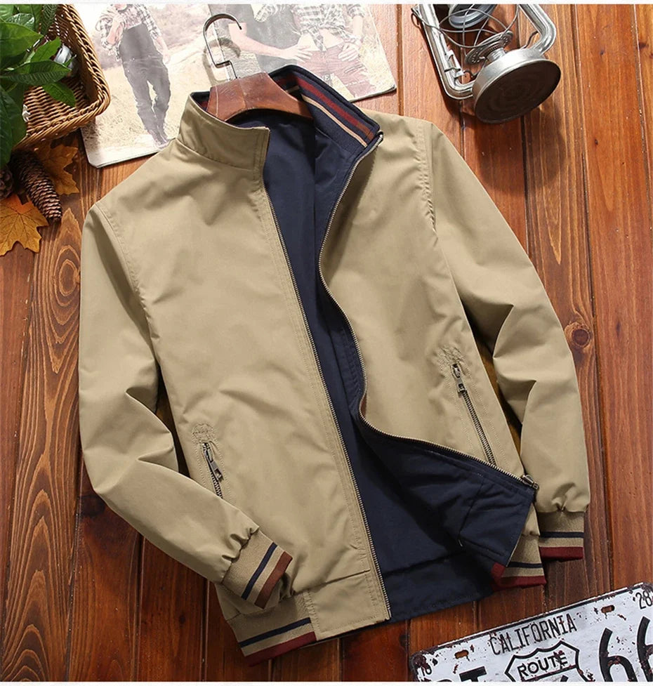 Varsity Jacket Men Windbreaker Double-sided Wear Jackets Men Baseball Jacket Hip Hop Streetwear Coat Solid Color