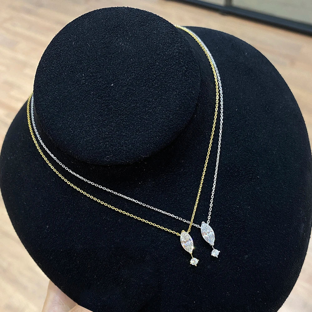 1.1carat Marquise/Round Cut Moissanite Pendant Necklace for Women Lab Diamond Necklaces 925 Sterling Silver Stacking Neck Chain