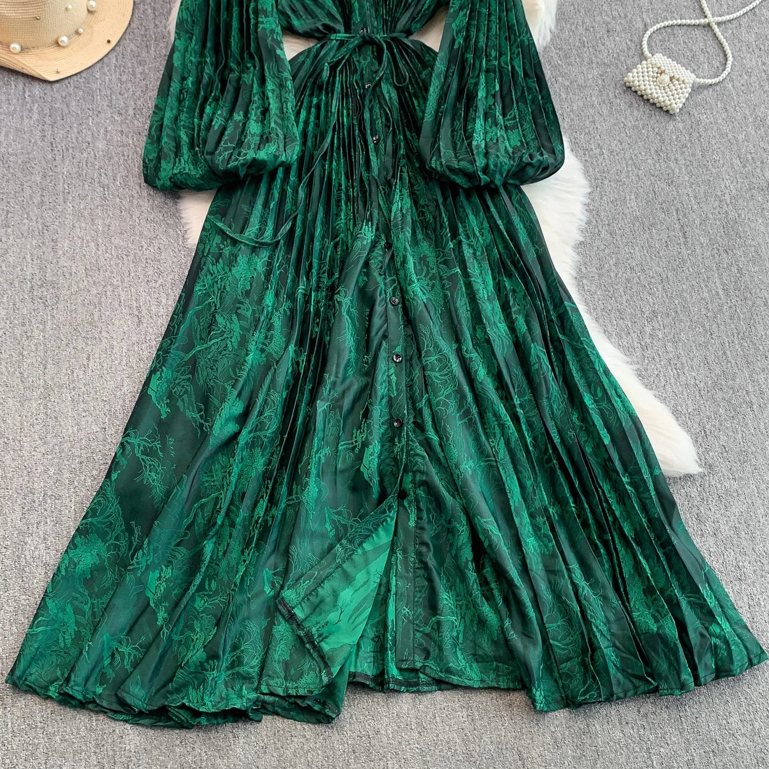 Printed round Ne Lantern Sve Dr Women's Single Button Waist Cinch Maxi Skirt Long Dr Commute Sle Autumn