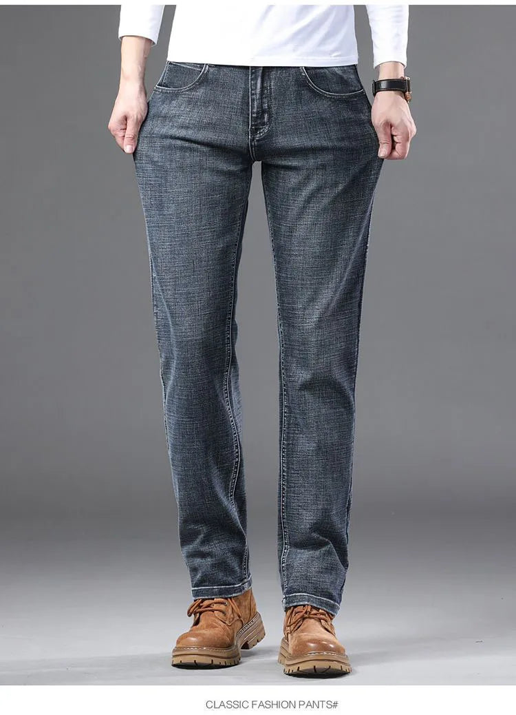 High Quality Spring Autumn Men's Slim Jeans Stylish Casual Stretch Fabric Denim Pants Classic Trousers Smoke Gray Plus Size 40