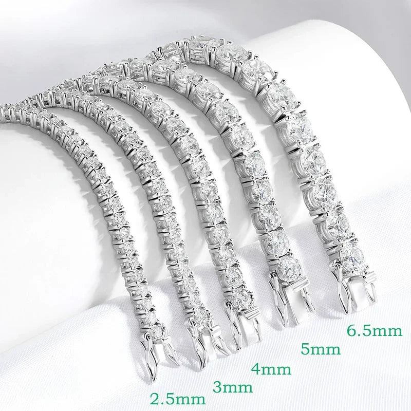 18k Plated 2-4mm Zircon/moissanite Tennis Bracelet for Women Man Full Diamond Original Real 925 Sterling Silver Jewelry