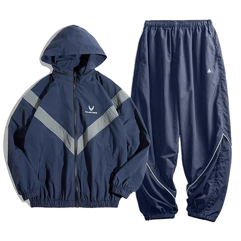 Men's autumn and winter casual sport suit, reflective quick-dry loose jacket and long pants, 100% nylon