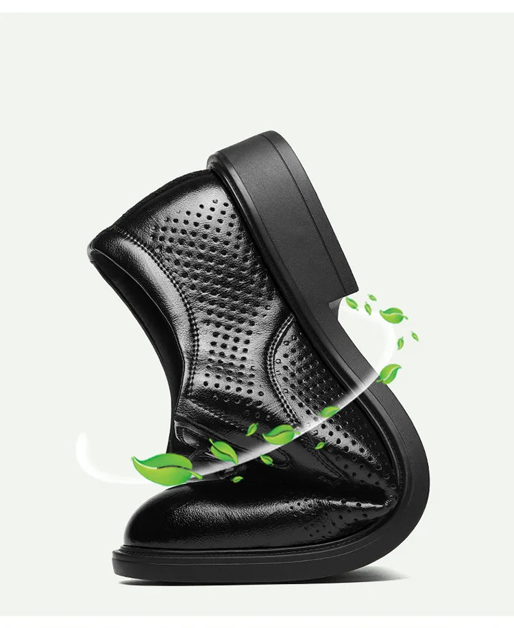 Men's Summer Breathable Leather Shoes British Style Comfortable Soft Business Formal Derby Shoes Hollow out Design-SJ6607-1