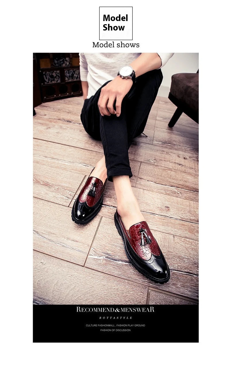 2026 new lazy man slip-on bean shoes men's business casual crocodile print 46 large size fringed leather shoes men