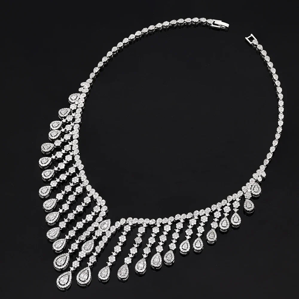 Luxury  4 Pieces Bridal Wedding Jewelry for Women Cubic Zirconia Water Drop Earrings Tassel Necklace Jewelry Sets Party Gift