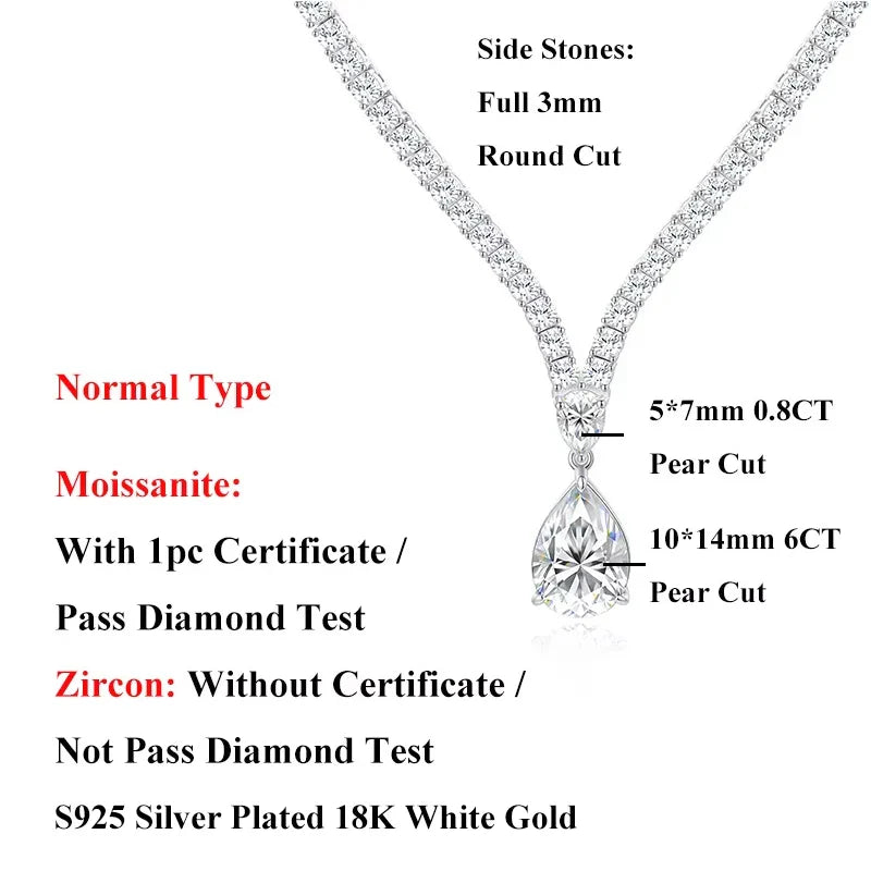 Luxury Pear Cut Full D Color Moissanite Tennis Neck Chain Woman s925 Silver All Lab Diamond Party Bridal Necklaces Gift