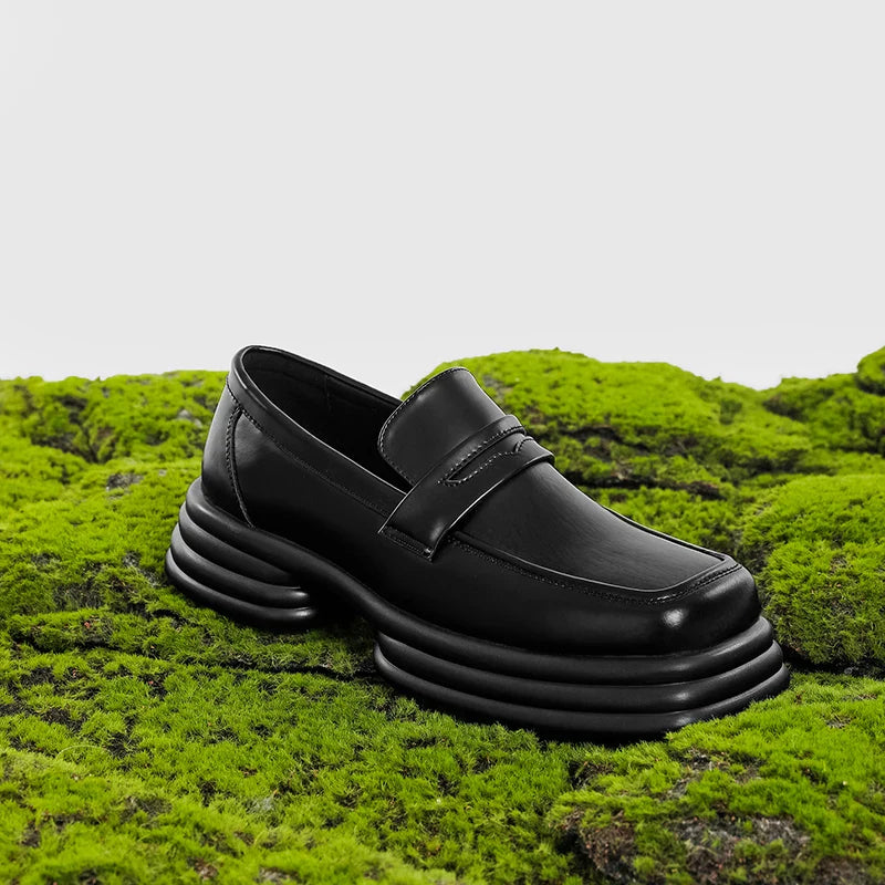 Men Zipper Patent Leather Increase Loafers Shoe Japan Korean Streetwear Fashion Thick Sole Platform Vintage Style Leather Shoes