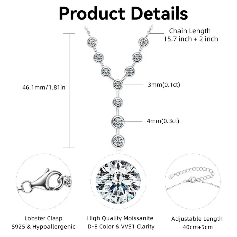 4mm&3mm Moissanite Pendent Necklace 925 Sterling Silver Fashion Sexy Y-Shaped Necklaces for Women 2025 Party Jewelry Gift