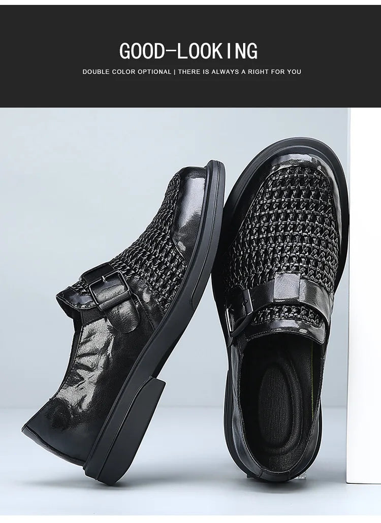 Breathable Hallow Business Leather Shoes for Men Buckle Designer Black Fashion Casual Shoe Male Summer British Elegant Shoes Man