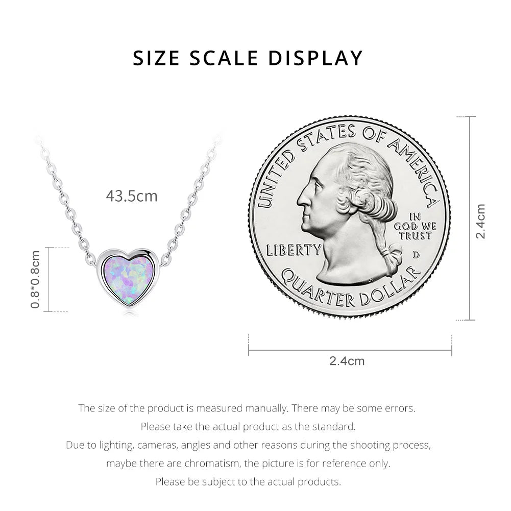 Genuine 925 Sterling Silver Opal Heart Pendant Necklace for Women Fine Jewelry Anniversary Gift
