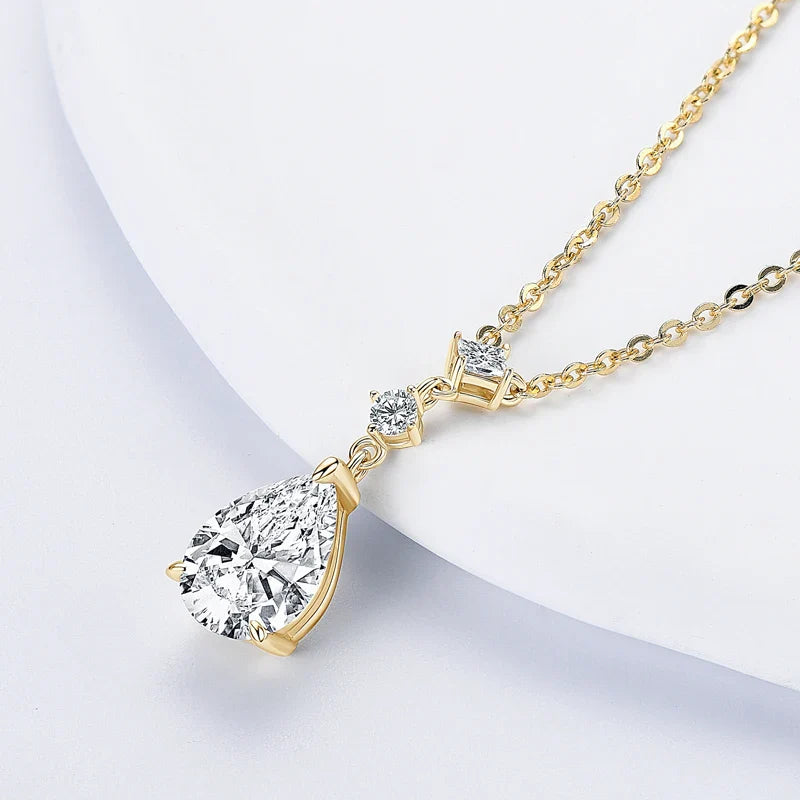 2CT Moissanite Waterdrop Pendant Necklaces 925 Sterling Silver Necklace Chain for Women Girl Wedding Fine Jewelry Gift