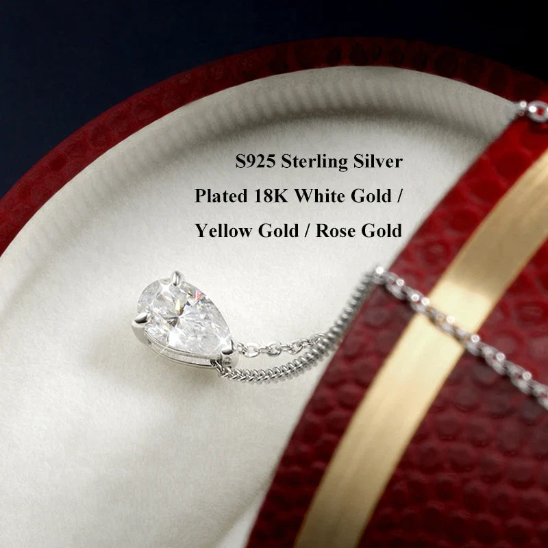 Solitaire Pear Cut 1-5CT D Color Moissanite Diamond Pendant for Women 925 Silver Plated 18k Rose Gold Chain Necklace GRA