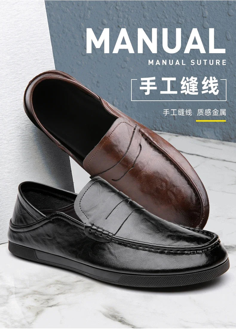 Genuine Leather Men Loafers Comfortable Mens Casual Shoes Luxury Brand Man Formal Dress Shoes Breathable Slip on Boat Shoes