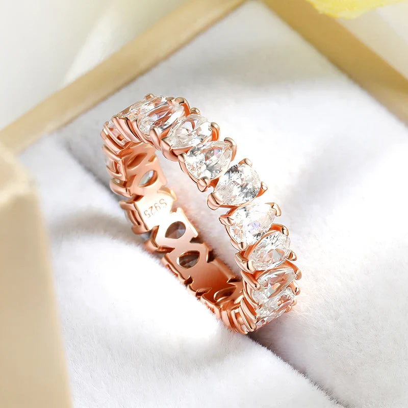 3*5mm Pear Cut All Zircon Moissanite Rings Full Enternity Lab Diamond Band for Women 925 Sterling Silver Fine Jewelry