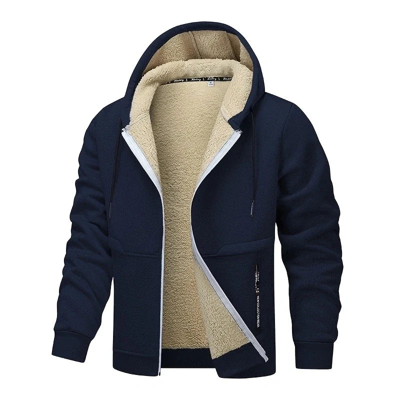 Winter Lambswool Zipper Hoodies Thicken Warm Jackets Long Sleeve Sweatshirts Casual Sports Fleece Black Coats Hooded Men Coat To