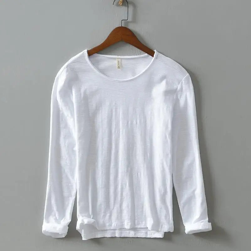 New  Autumn Solid Color Long-sleeved T-shirt Men's Casual Bottoming T-shirt Male Cotton Crew Neck T-Shirt