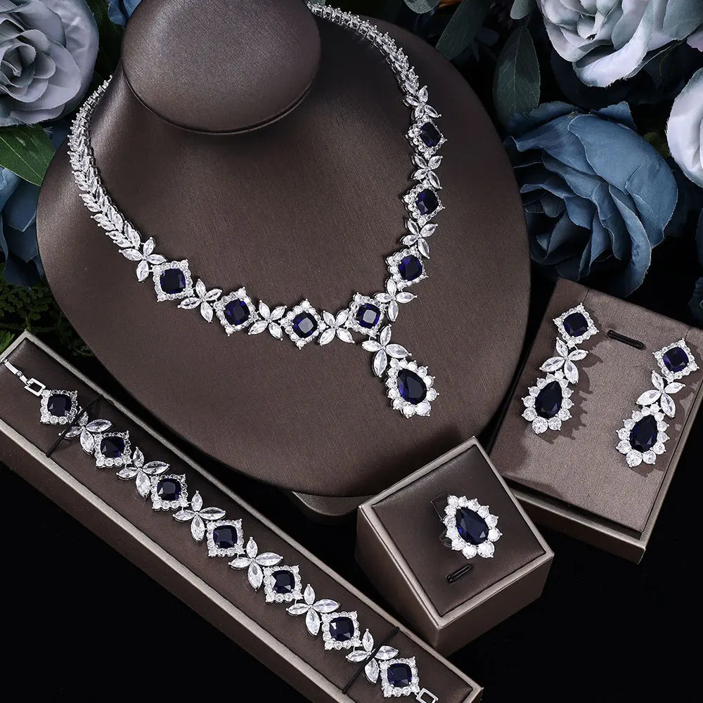 2024 Hot selling 4-piece cubic zirconia bridal jewelry set, Dubai Nigeria crystal wedding jewelry set