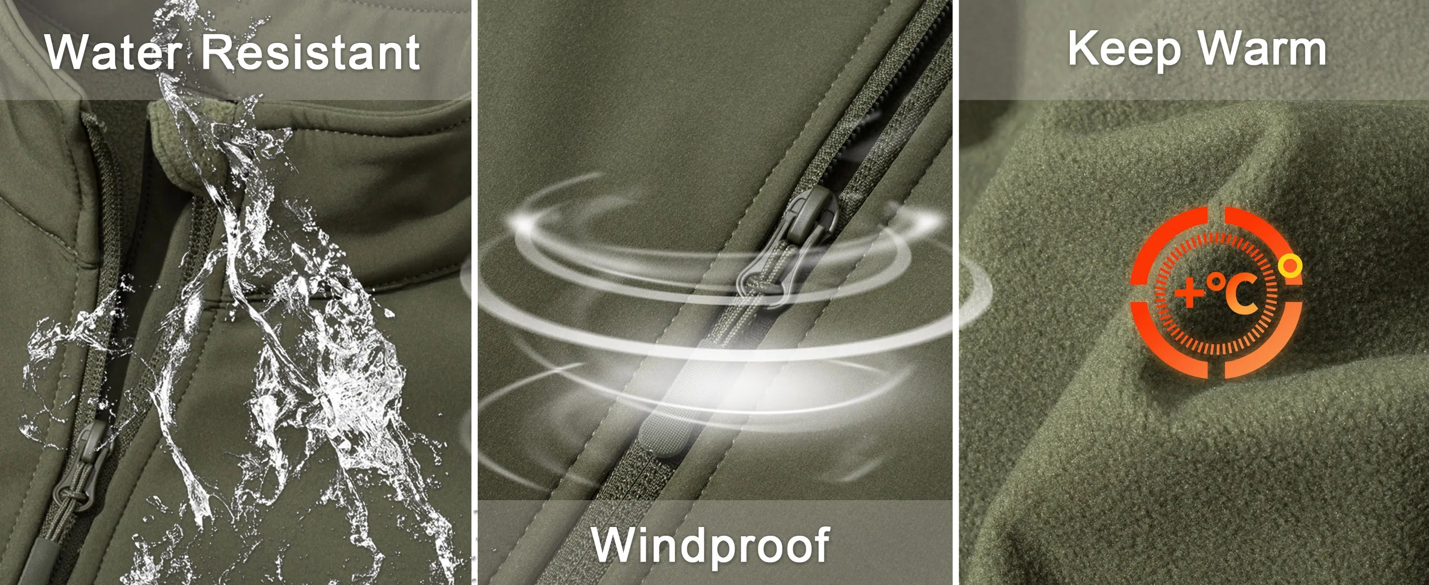 Men's Waterproof Outdoor Hiking Jacket Full Zip Windproof Fleece Lining Warm Fall Winter Work Casual Jackets