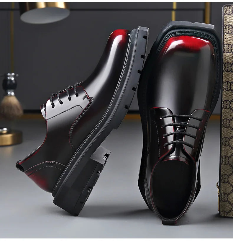 British Thick-soled Formal Leather Shoes Men Spring Autumn Lace Designer Platform Shoes Male Fashion Business Casual Shoe Man