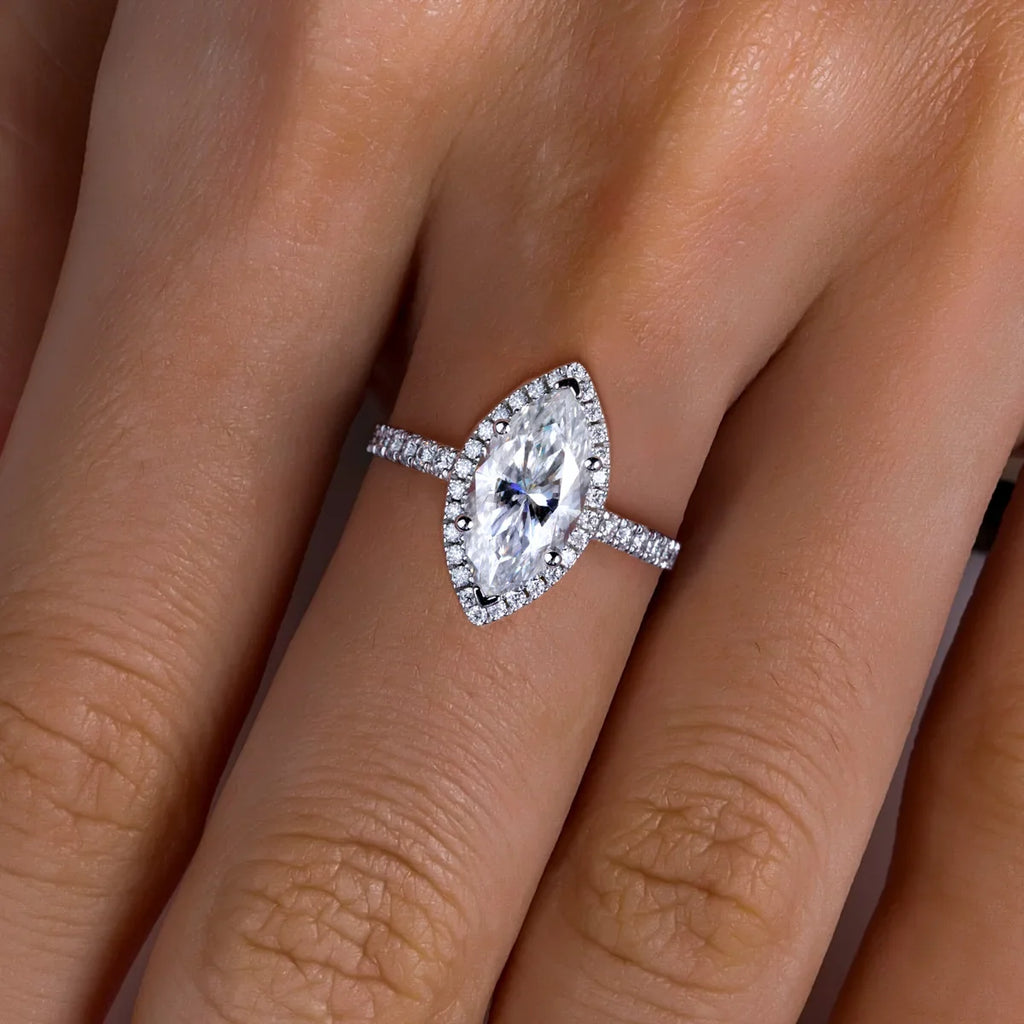 3ct D Color Marquise Cut Moissanite Halo Engagement Wedding Ring 925 Sterling Silver Rings for Women Gift Jewelry