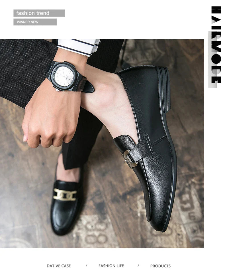 Italian Fashion Leather Shoes Moccasins For Men Casual Man Shoe Business Male Formal Pointed Fashion Wedding Black Skin